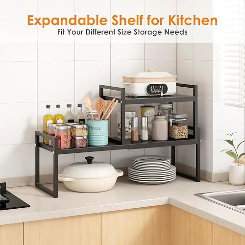 Miniatura 8 de DOLALIKE Organizador de encimera de cocina expandible, organizadores de estantes apilables para gabinete, almacenamiento de despensa para especias