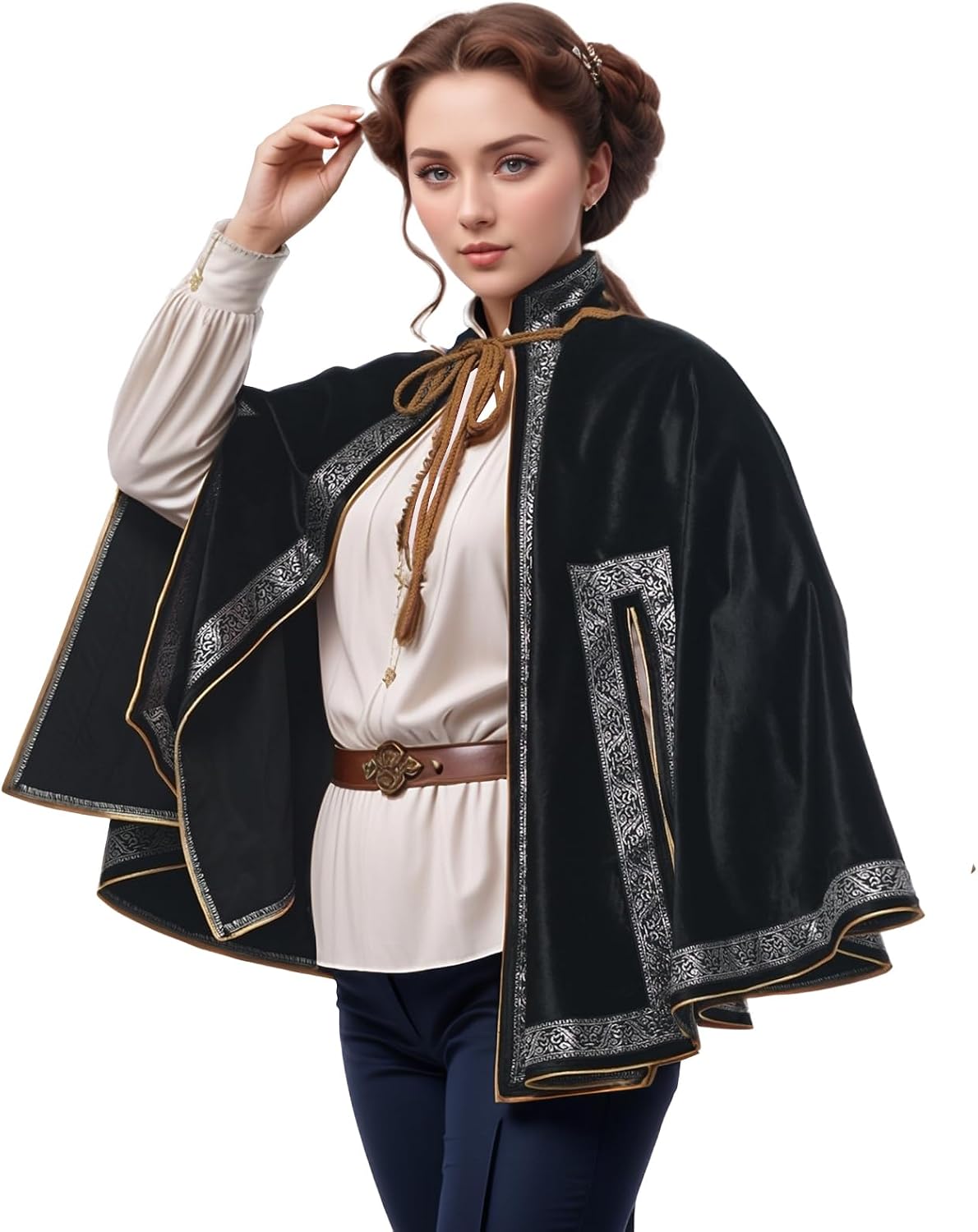 Medieval Half Shoulder Cape Steampunk Renaissance Shawl Lace Up Cape for Halloween Costume