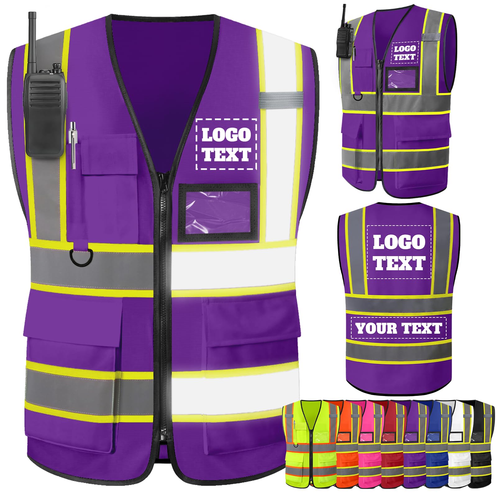 Custom Logo Safety Vest–Reflective High Visibility 2-Tone Work Vest for Men Construction Jacket Vests with Zipper Pockets