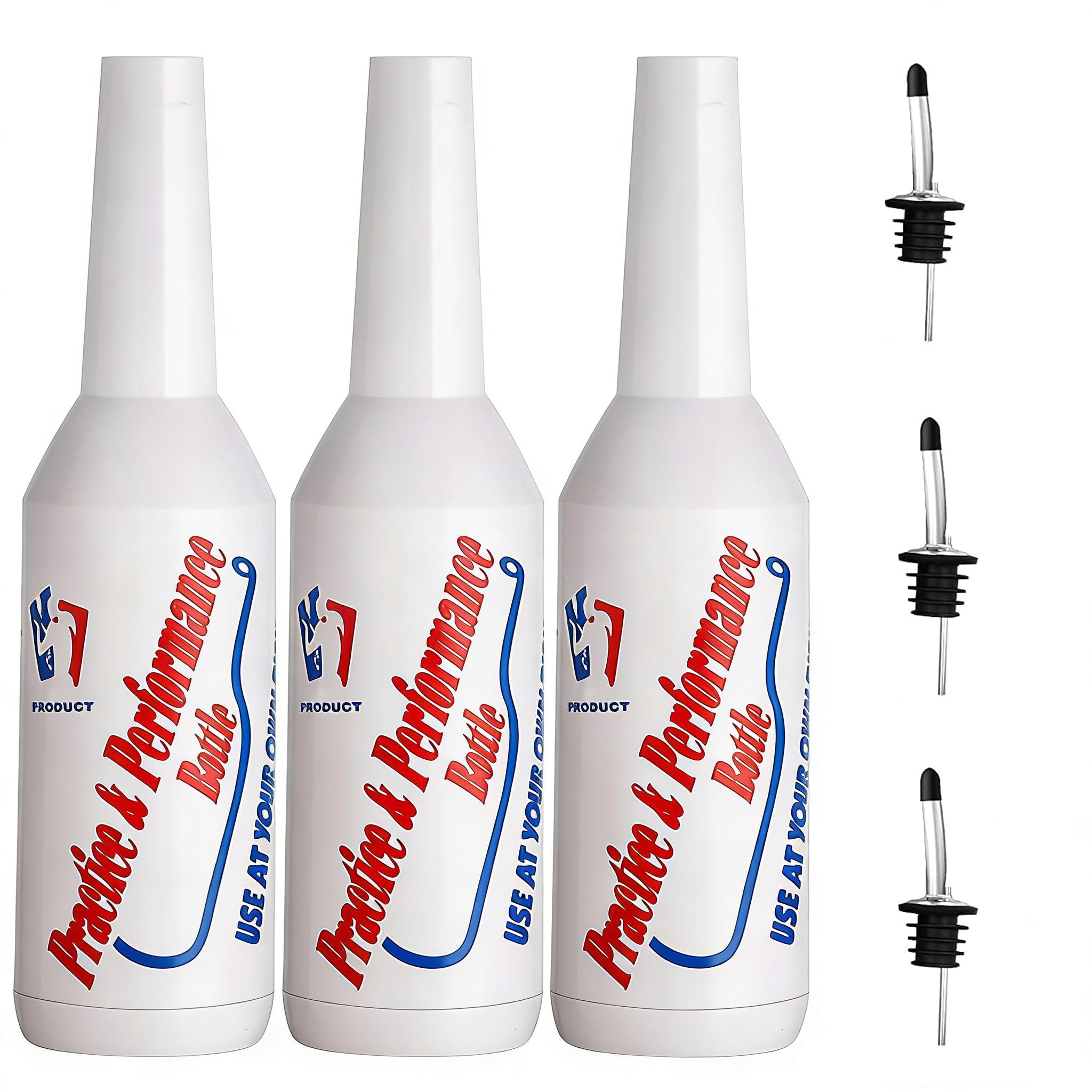 Flair Bottle Practice Bottles Cocktail Shakers Set of 3 for Bar Bartenders 25oz/750ml Plastic Bartending Practise Training Performance (White)
