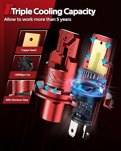 Miniatura 4 de Torchbeam - Bombillas H4 de 20 000 LM, superbrillantes y 6000 K, luz blanca fría antiniebla, vida útil de 50 000 horas, conectar y usar, sin