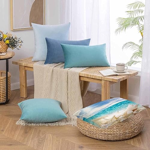 Miniatura 5 de AOYEGO Funda de almohada con diseño de estrella de mar y estrella de mar, color azul tropical, vacaciones, playa, cielo soleado, decoración del