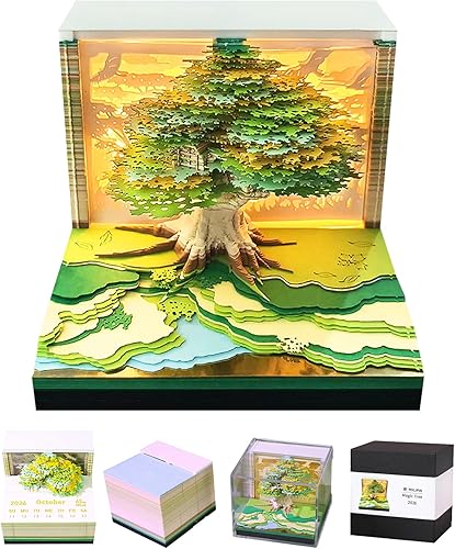 Miniatura 17 de 3D Bloc de Notas Calendario Reloj 2026, Calendario de Arte 3D 2026, Calendario de Escultura de Papel Creativo, Flores, Mar y Árbol, Isla, Notas de