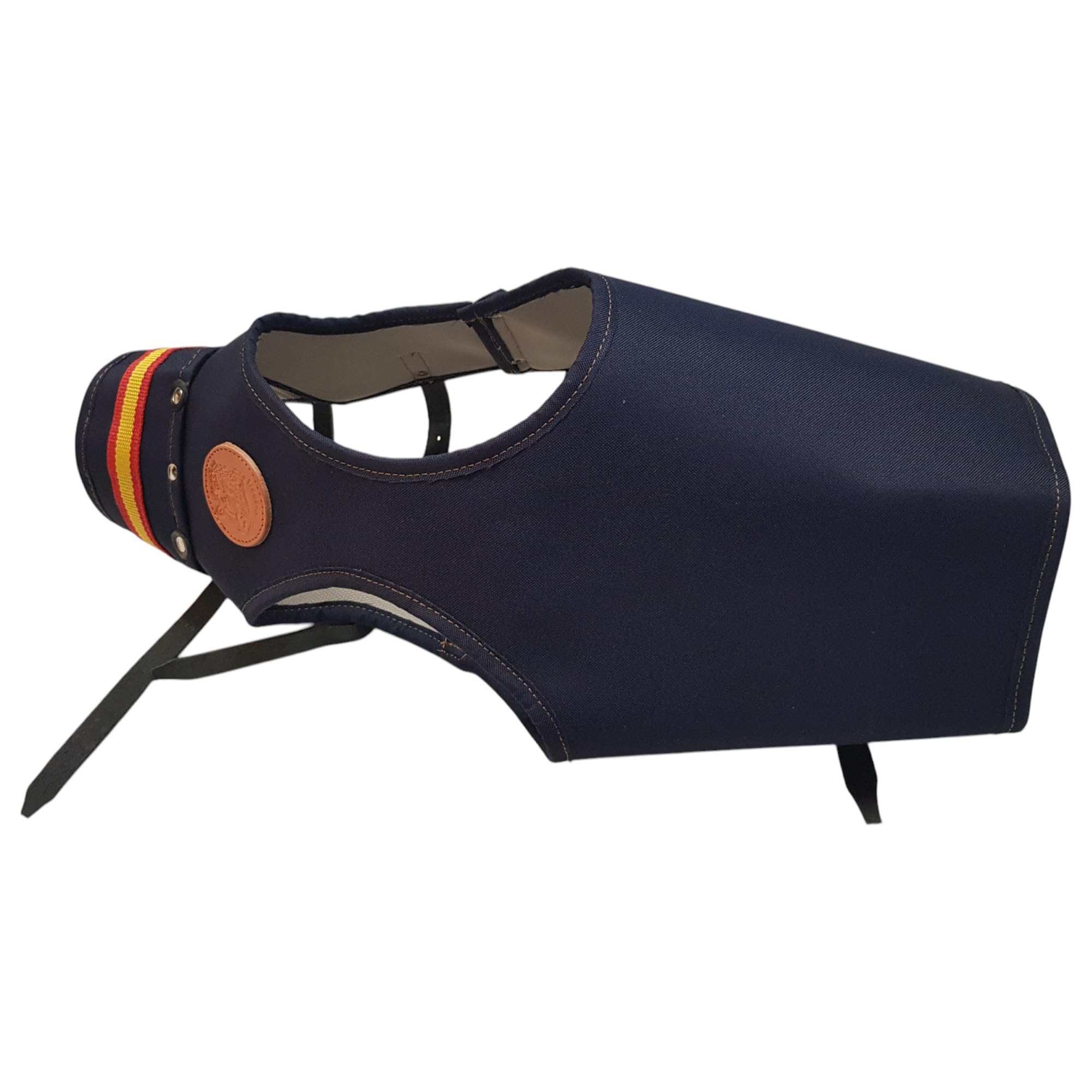 Chaleco Protector para Perros de Caza, contra embestida de jabalí, Azul Marino con Bandera España, Ajustable con Hebillas (Large-Diametro Pecho 55 a 60 cm)