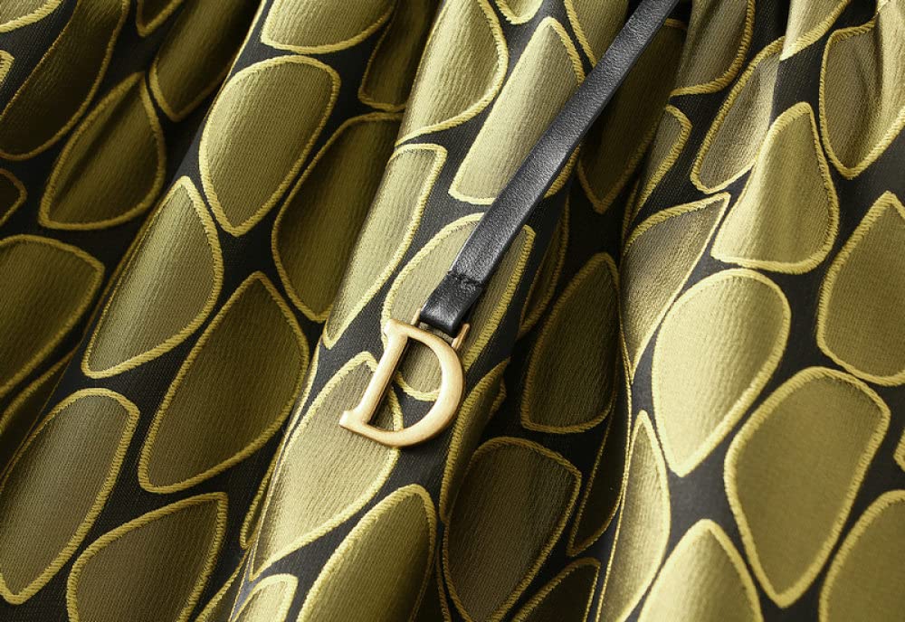 Gonne,Gonna Longuette da Donna Gonna A Ombrello A Pieghe in Jacquard A Vita Alta Gialla Elastica Boho A-Line Altalena Gonne Lunghe al Ginocchio Arricciate per Ragazze Signore,L