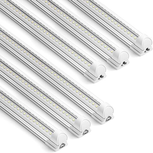 Barrina Luz LED de tienda de 8 pies, 72 W, 10000 lúmenes, 6500 K, luces de tubo LED enlazables de cubierta transparente, lámpara T8 integrada, luces