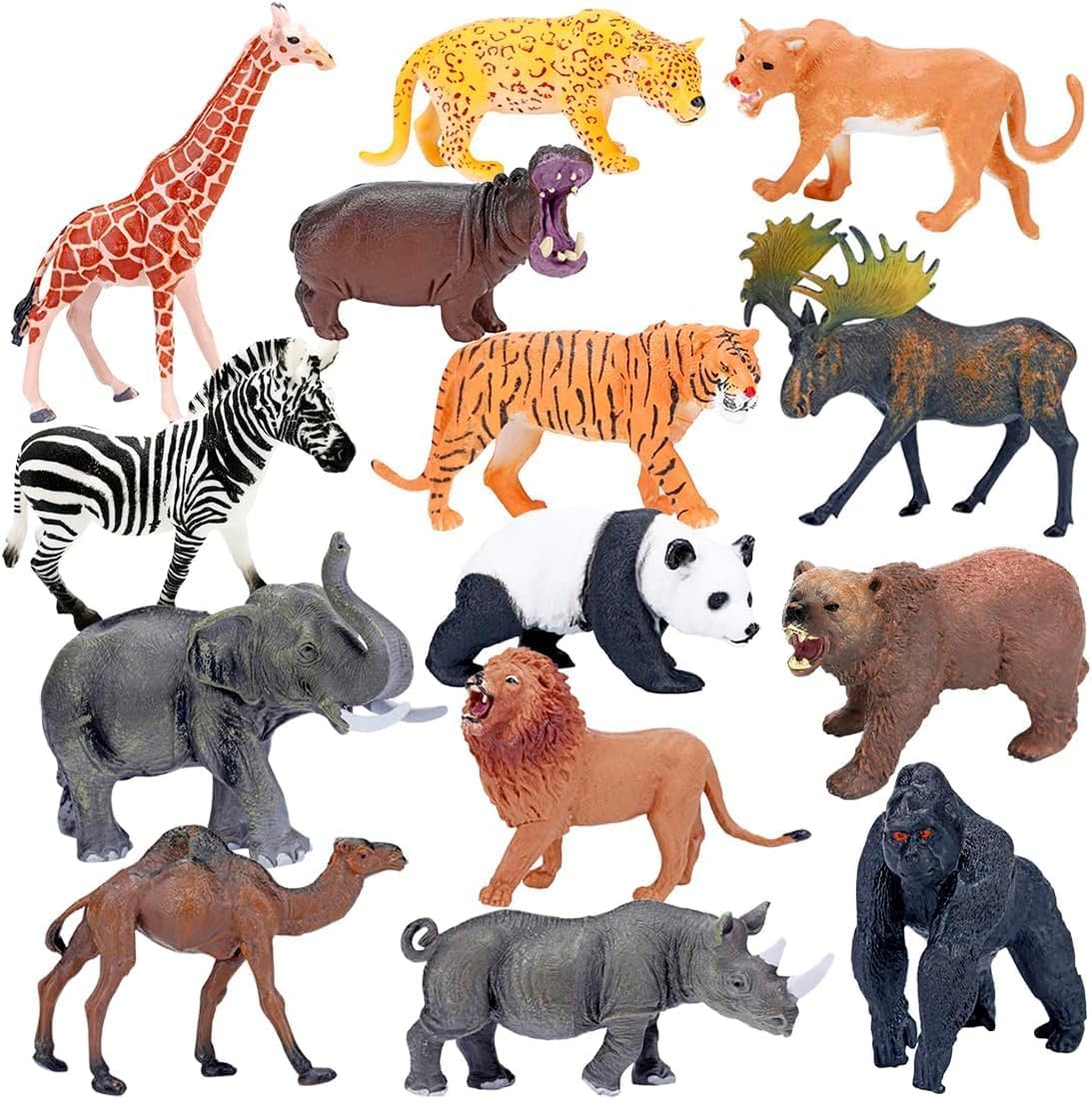 Animals Toys For Kids Figures Toys, Realistic Jumbo Wild Zoo Animals Figurines Plastic Africa Jungle Animals Playset for Kids Toddlers, 24 Piece Animals set