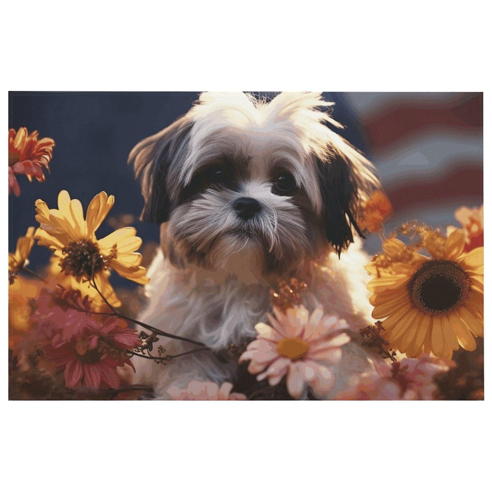 Tapis de sol moderne Shih Tzu antidérapant et facile à nettoyer
