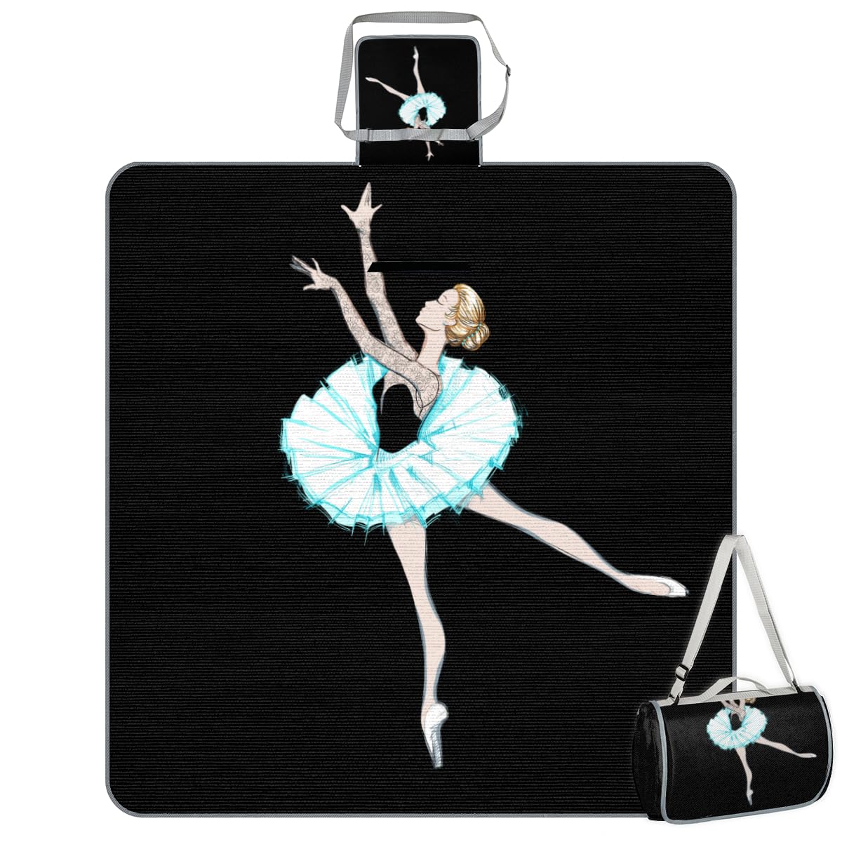 Shimoshe Picnic Blankets 57”x 59”, Ballerina Girl On Black Background Waterproof Sandproof Picnic Mat Lightweight Foldable Beach Blanket for Camping Park Grass Beach Outdoor Blanket