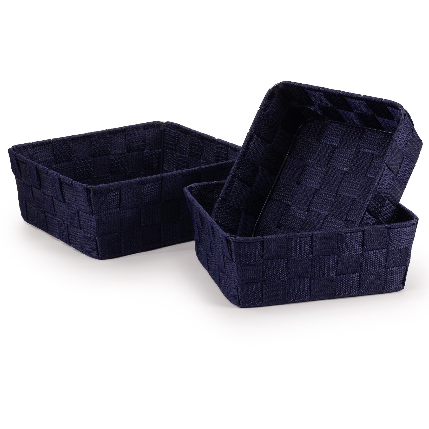 EHC Polypropylene Set of 3 Nestable Storage Boxes, Empty Basket for Gift, Baskets for Shelves, Hand-Woven Storage Box, Display Hamper, Storage Organiser for Bedroom Bathroom Home or Office