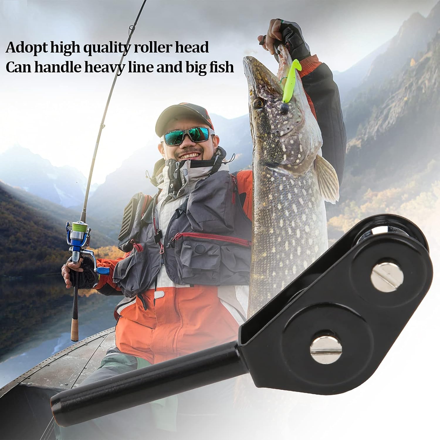 Keenso Double Pulley Block, Fishing Rod Tip Guide Roller Tip Top, Alloy Pulley Rustproof and Removable Sea Boat Fishing Trolling Tackle for All Kinds of Fishing Rod