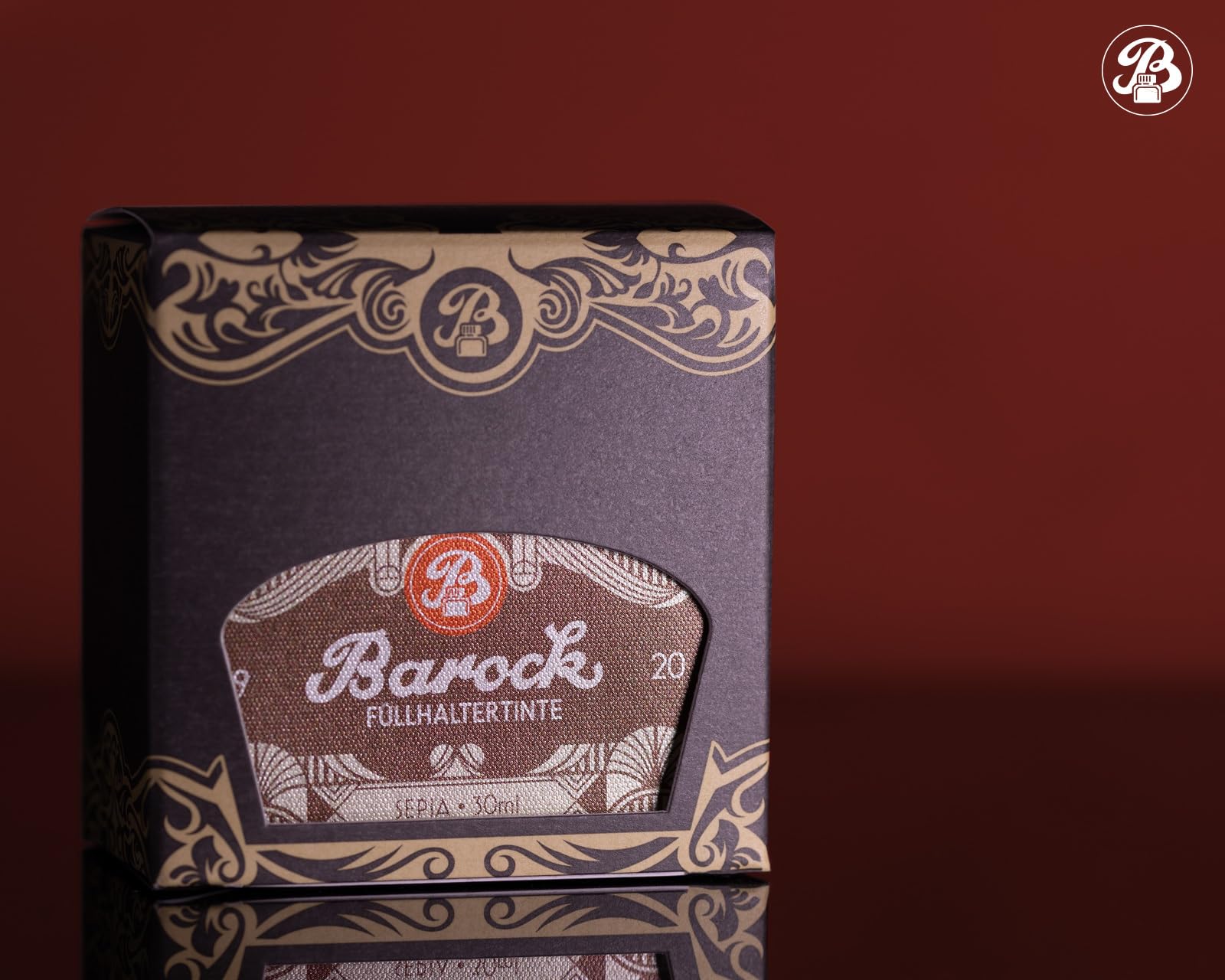 Barock 1920 Sepia, atrament do pióra wiecznego, szklany korek, Rollerball, atrament do pióra wiecznego w tłuczku, 30 ml, brązowy
