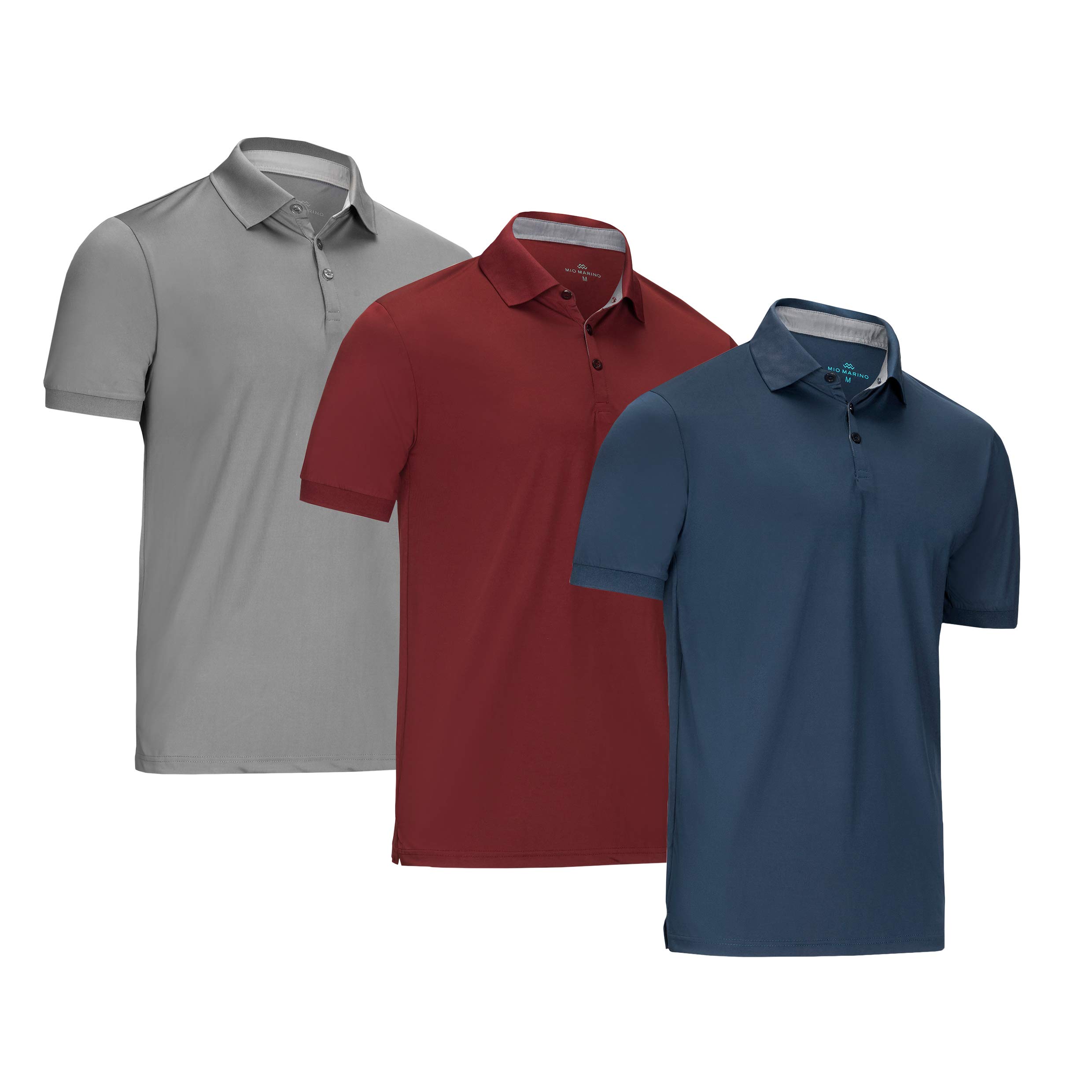 [3 Pack] Mio Marino Golf Polo Shirts for Men - Dry Fit - Ultra-Light Fabric