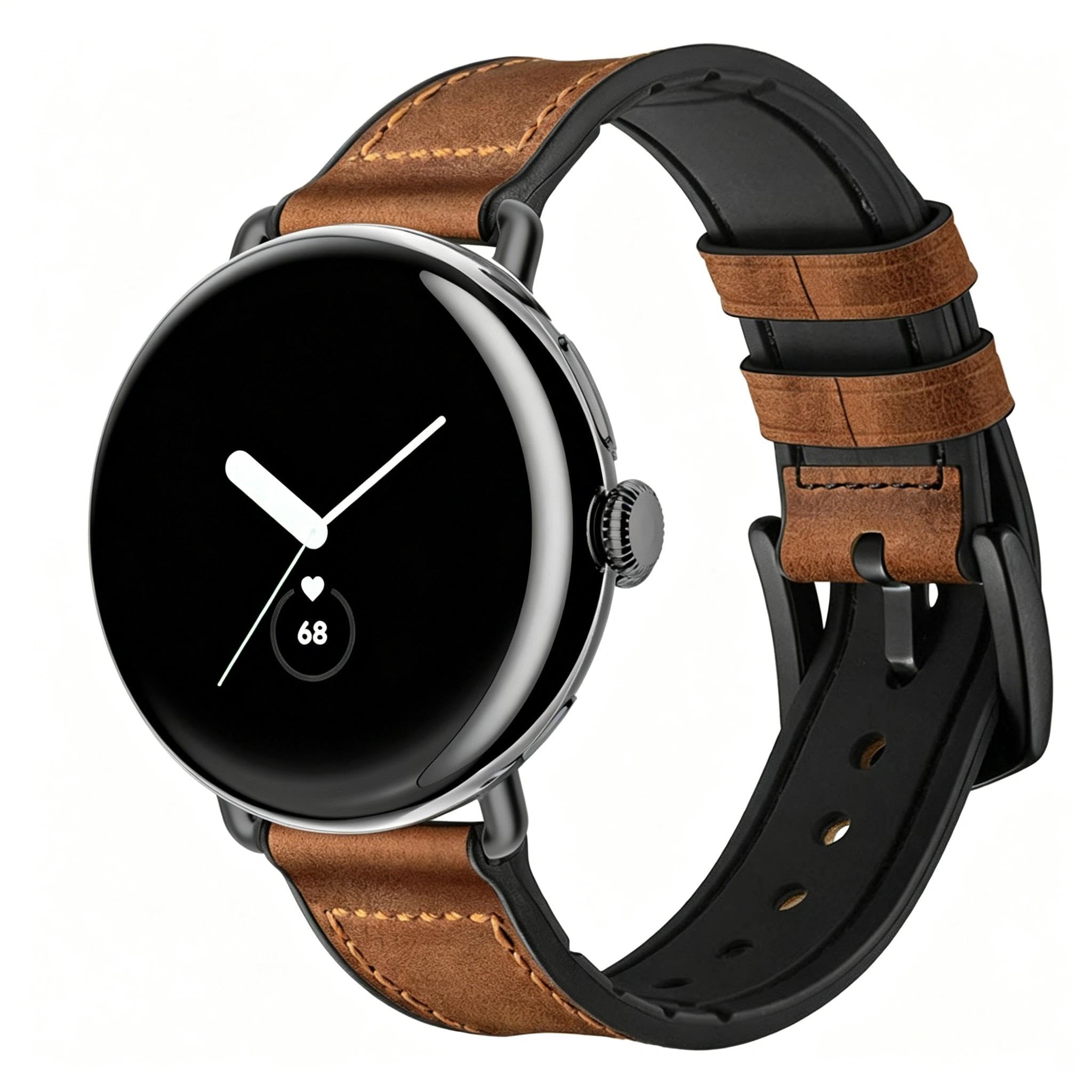Photo 1 of EVPLNT Leather Bands Compatible with Google Pixel Watch 4/3/2/1 41mm, Sweatproof Leather Rubber Hybrid Strap for Men for Google Pixel Watch 4/3 45mm (Brown, For Pixel Watch 4/3 45mm)