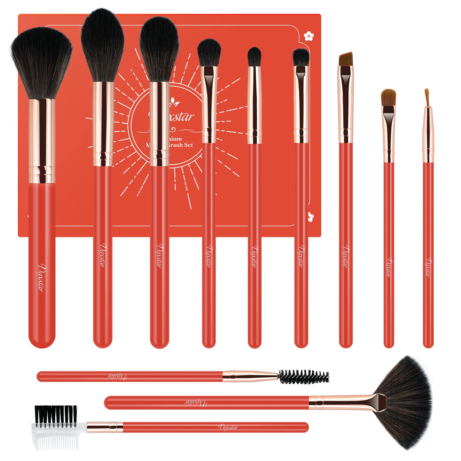 Makeup Brushes Set Professional - 12pcs Orange Make up Brush Set Foundation Eyebrow Blush Concealer Face Powder Eye Shadows Highlight Brush Kit Wooden Handle