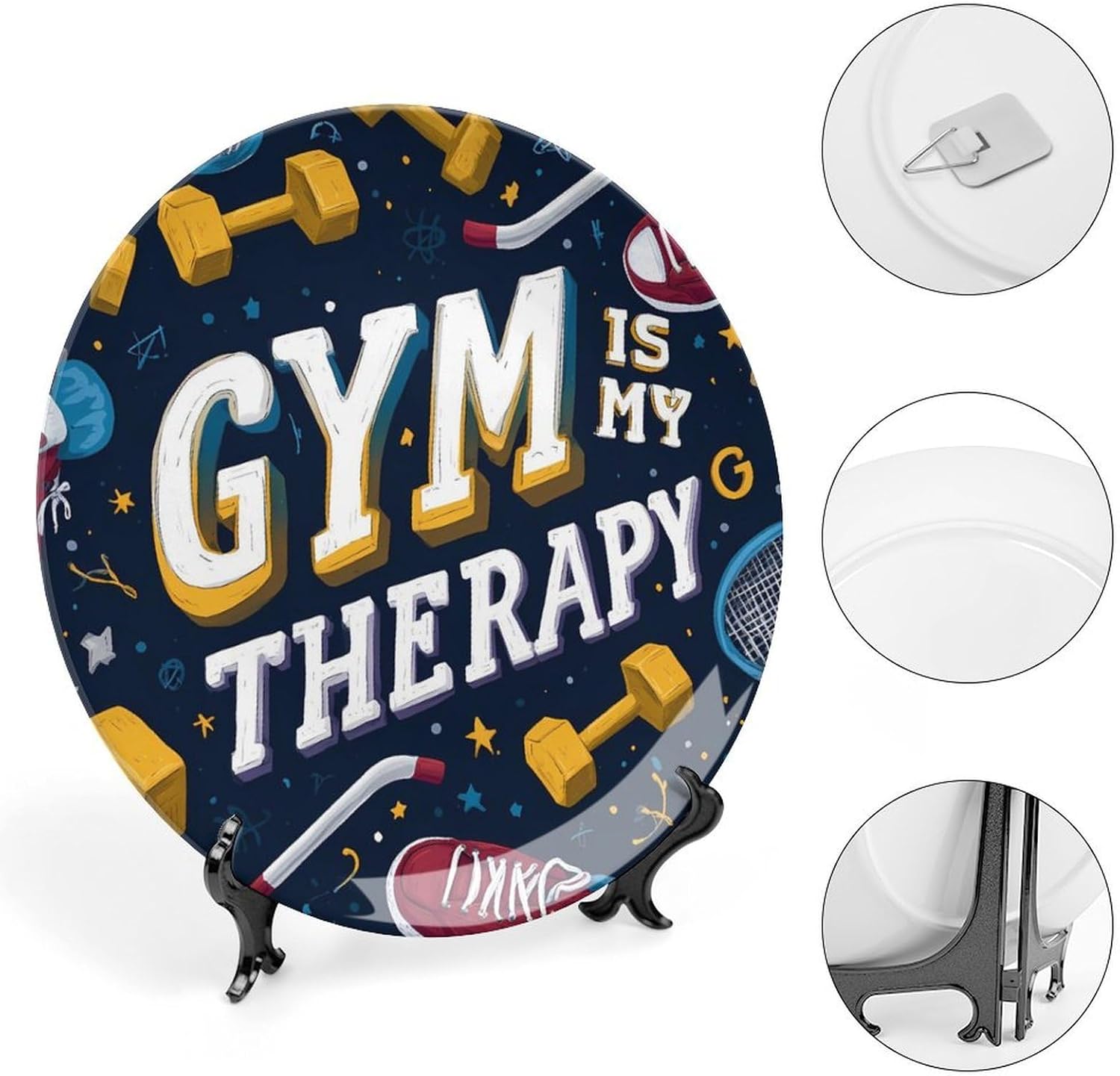 Gym Is My Therap Decorative Plates for Display Ceramic Plate Tray with Stand Hanger Home Decor