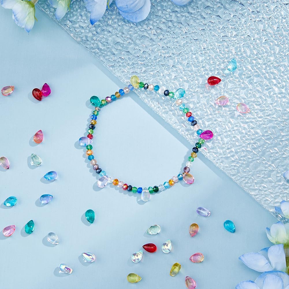 200Pcs Teardrop Glass Beads 9mm Transparent Water Drop Crystal Glass Beads Random Mixed Czech Bead Mixed Color Bead Charm for DIY Jewelry Making Craft Hole: 1mm - Image 5