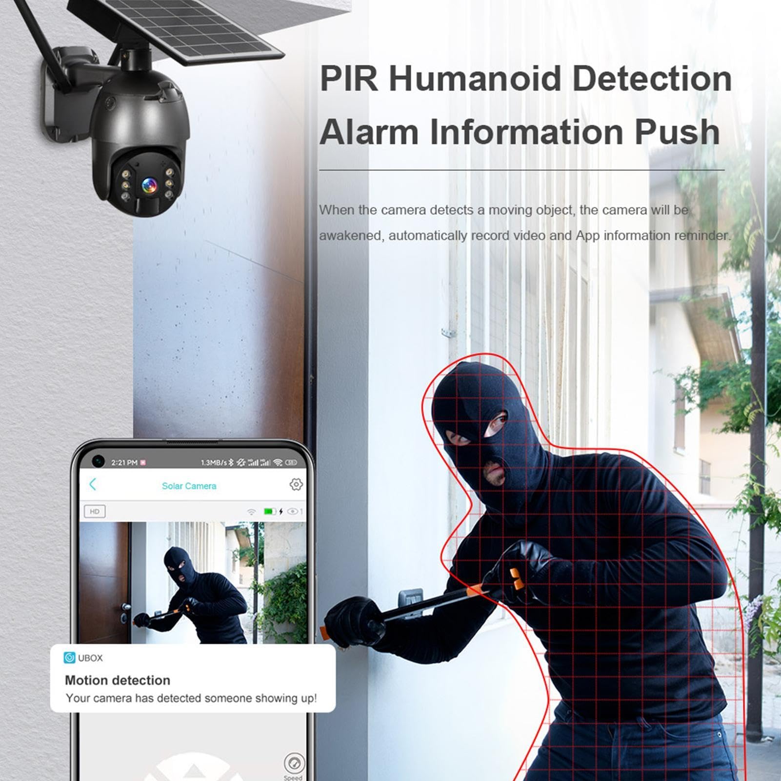 Cámara WiFi Wireless Wireless, Solar WiFi Camera Sensor 1080p HD Night View | Night Vision Voice PIR Alarm Alarm Monitor para video de varias personas