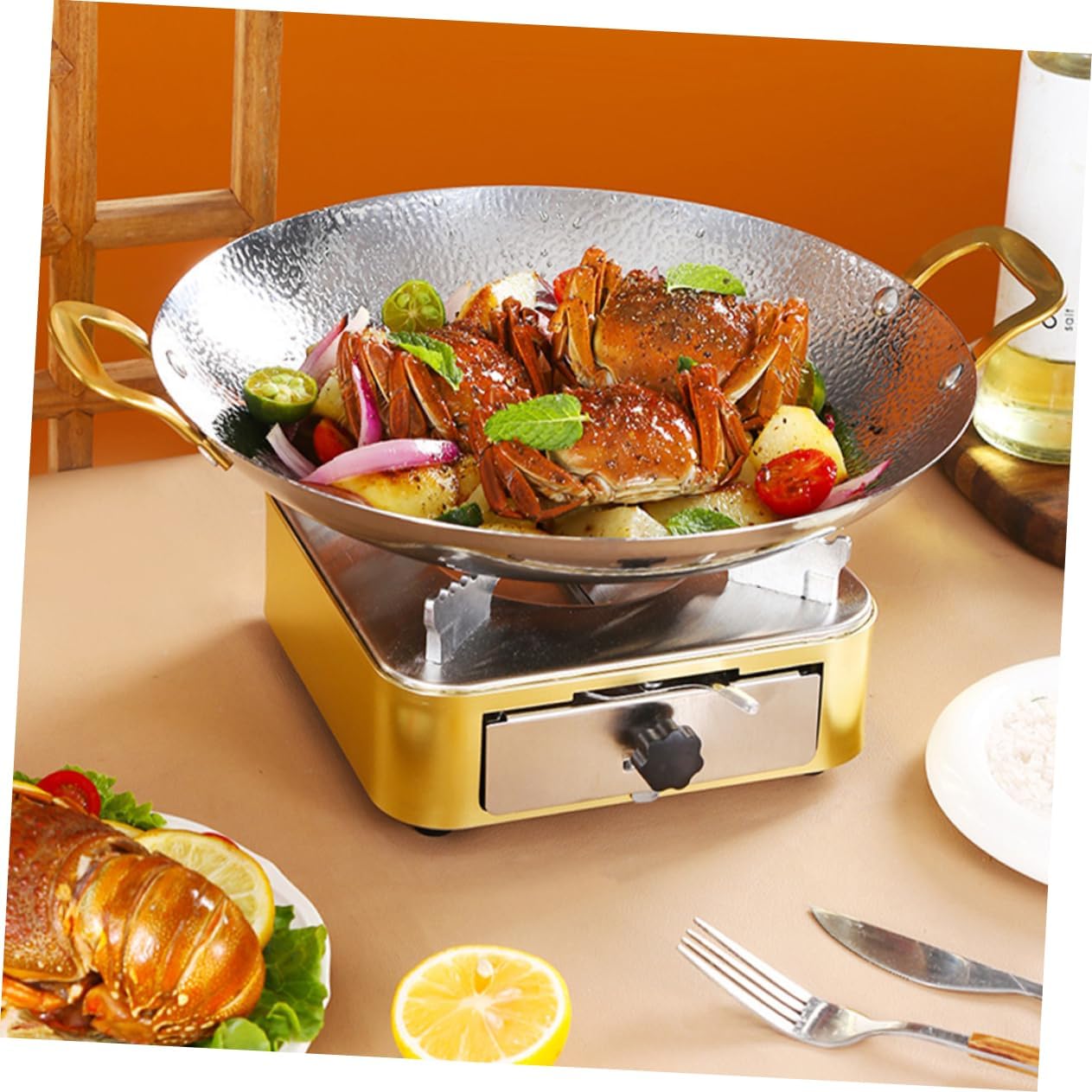 Hammered Stainless Steel Double Handle Cooking Pot for Home Restaurant Use