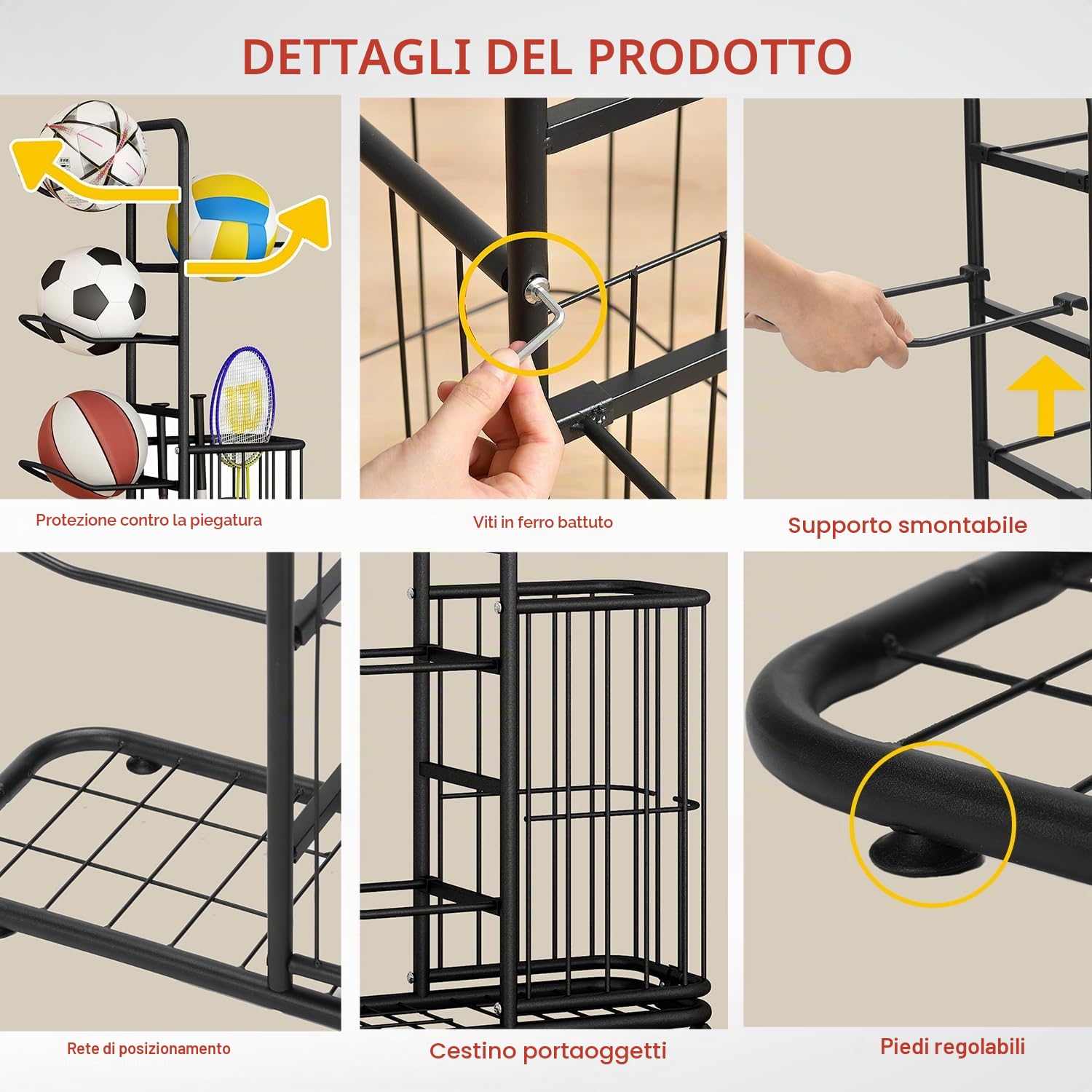 Rastrelliera da Basket,Rastrelliera da Calcio,Scaffale di Stoccaggio di Attrezzature Sportive,Stoccaggio di Attrezzature Sportive per Garage, Scaffale di Stoccaggio della Palla