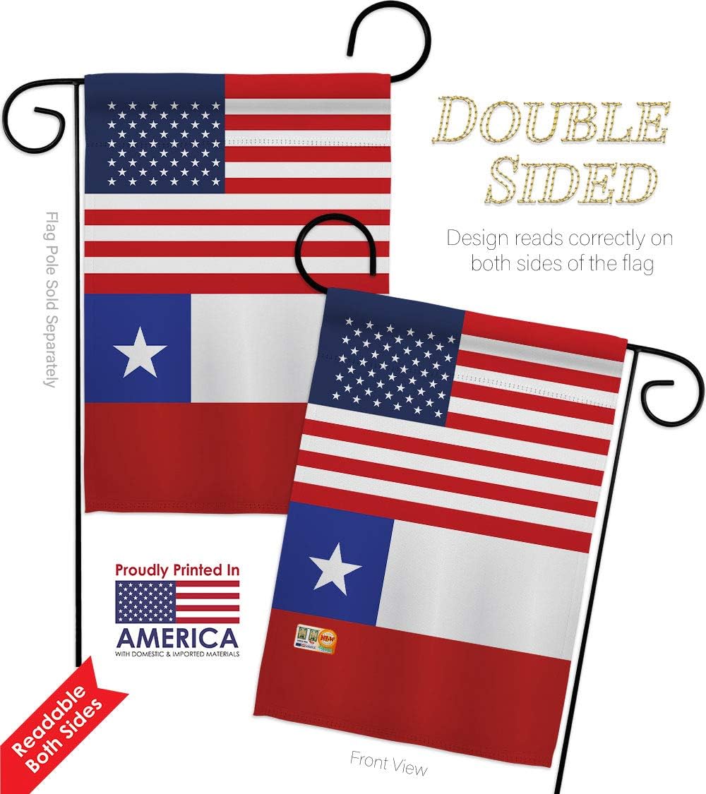 Chile US Friendship Garden Flag Set with Stand Regional USA American Alliance World Country Particular Area Small Decorative Gift Yard House Banner Double-Sided Made In 13 X 18.5