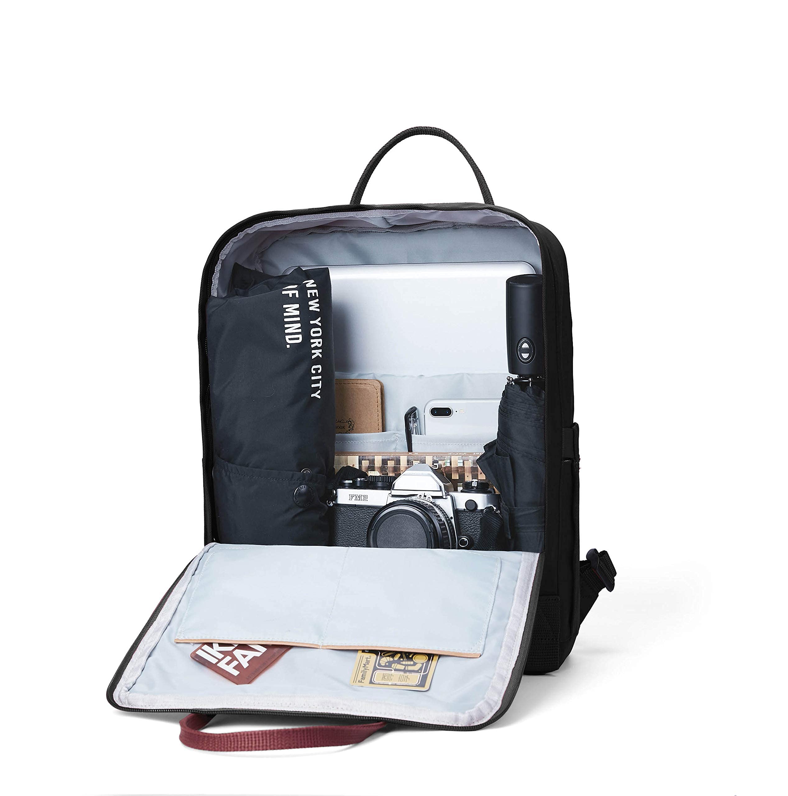 KALIDI Sac à Dos Loisir Randonnée Voyages Ecole Backpack en Oxford Toile pour Ordinateur Portable Tablette Laptop MacBook 14 Pouces (Noir Cuir)