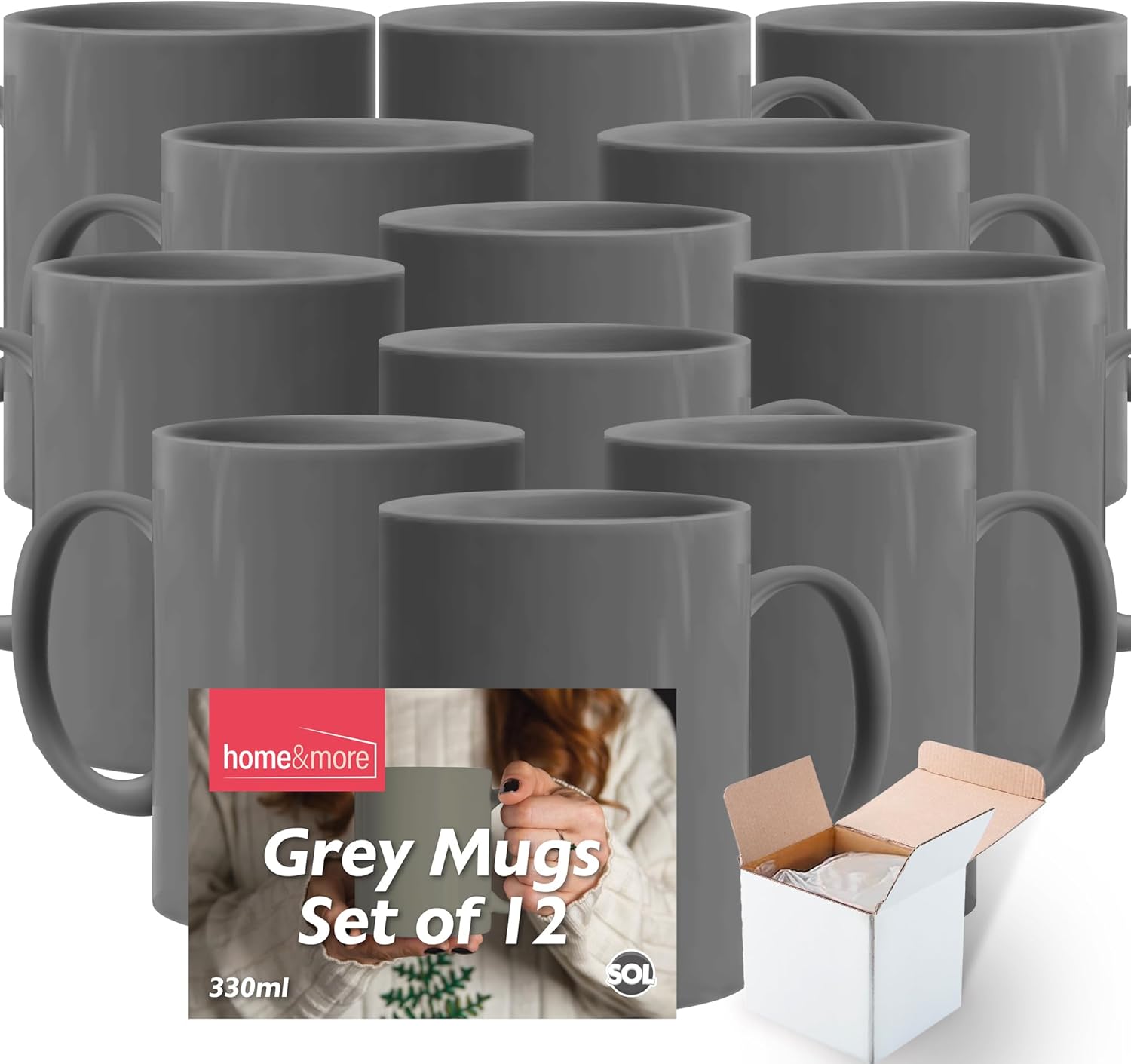 Grey Coffee Mugs Set of 12 Each with Individual Protective Boxes