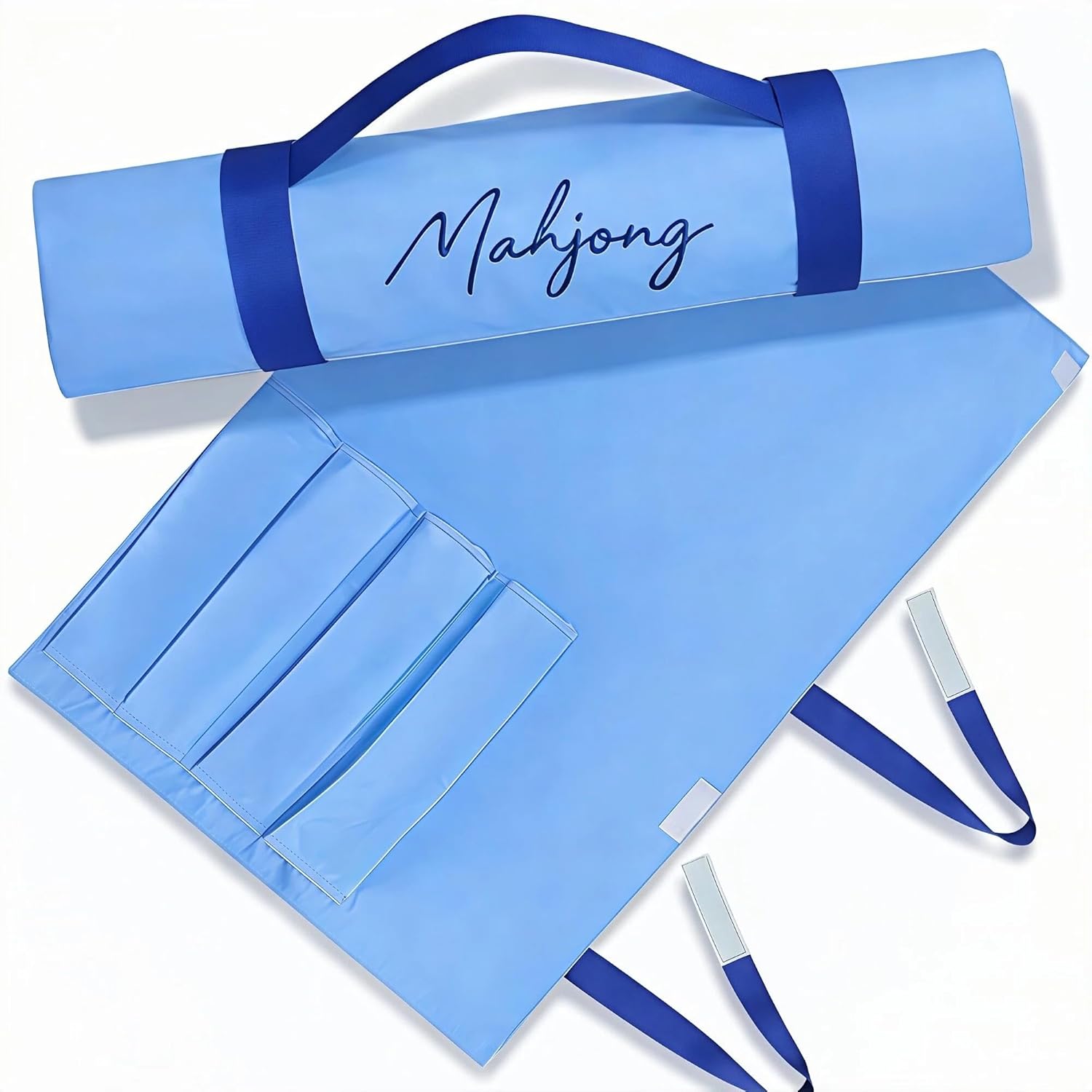 American Mahjong Rack Storage Bag – Roll-Up Canvas Carrier Fits 4 Racks & Pushers – Portable Protective Sleeve Organizer for Travel & Club – Mah Jongg Accessories Gift (Bag Only) (Blue)