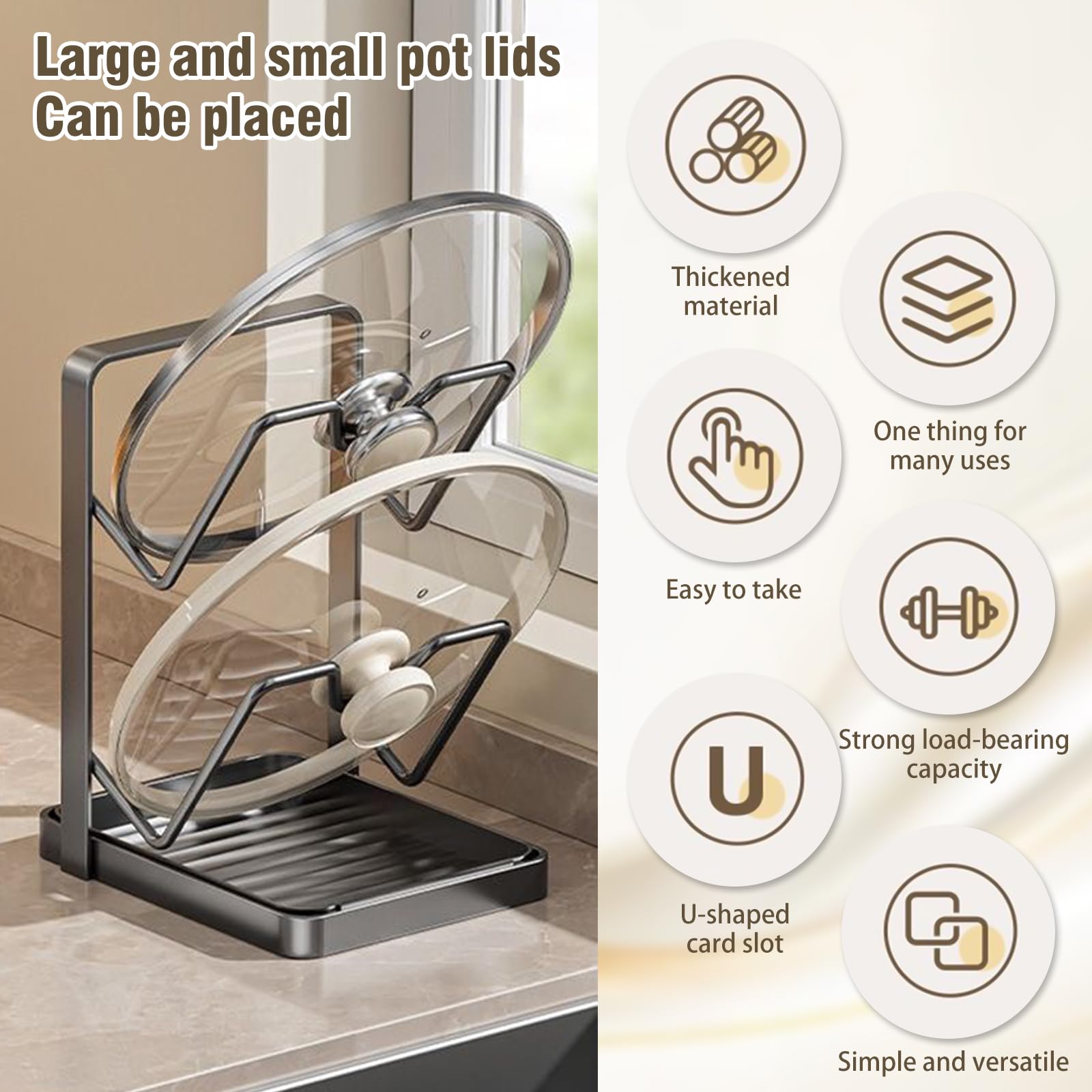 Topfdeckelhalter, Topfhalter Löffelablage Küche, Topfdeckelhalter Küchenutensilien, 2-in-1-Design für Zwei Topfdeckel Deckelhalter, Pot Lid Organizer Holder Für 16-34cm Topfdeckel
