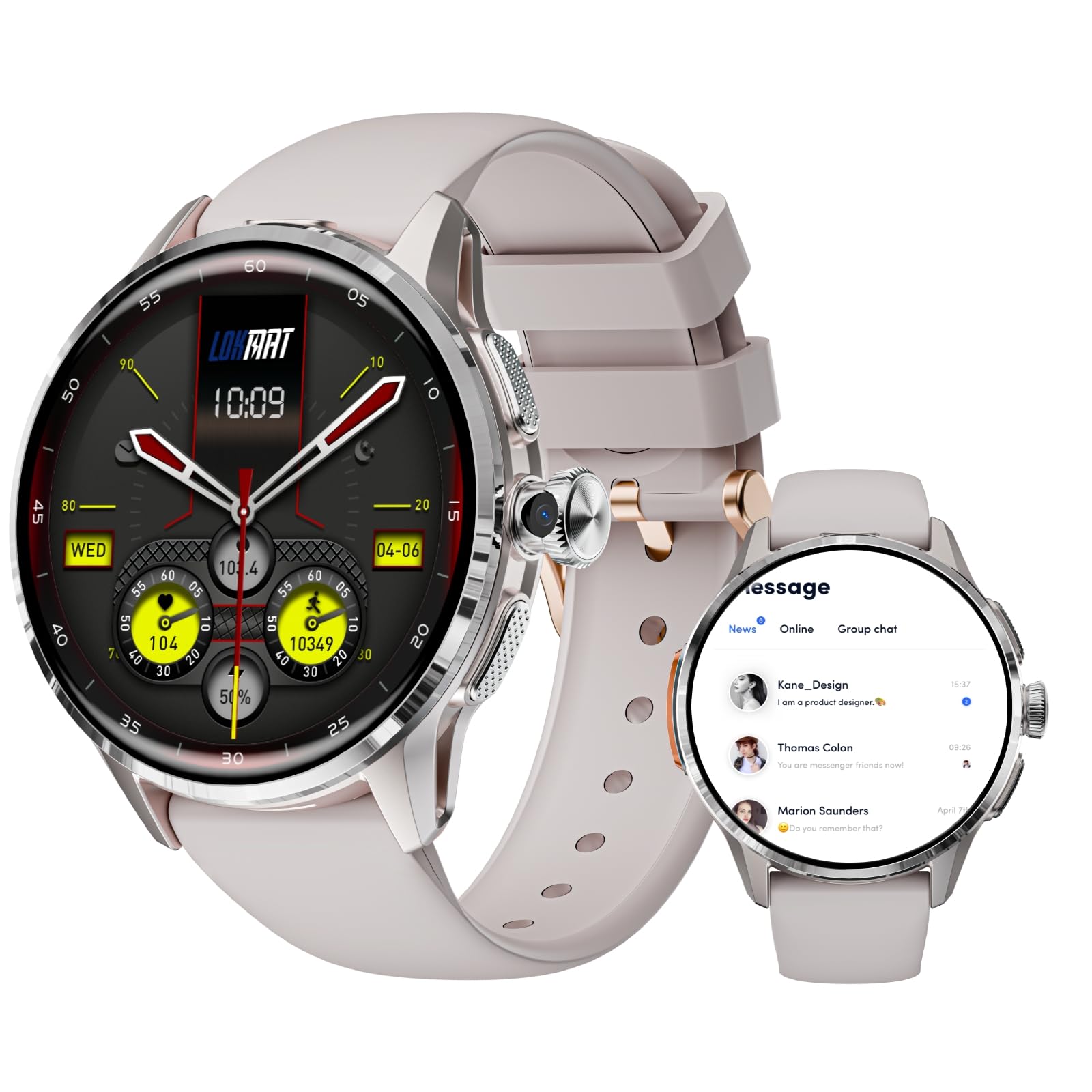 LOKMAT Scheda SIM 4G Android Smart Watch, schermo grande AMOLED da 1,6 pollici, 3 GB + 32 GB, smartwatch per uomini e donne con fotocamera girevole, WiFi, GPS, orologio fitness tracker (argento)