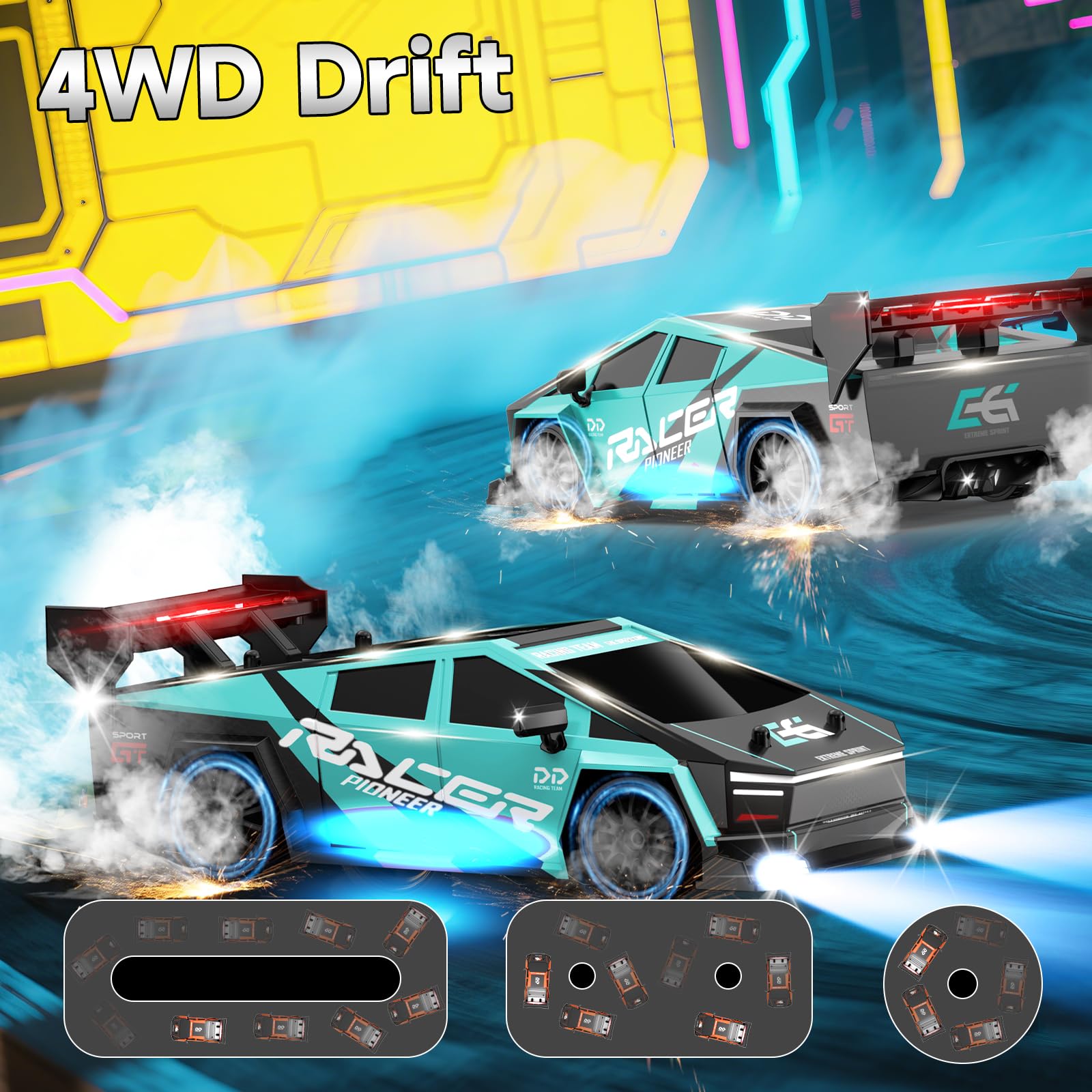 BIAOQINBO Drift 1:24 1000 mAh 20 km/h, 4WD, 2,4 GHz, con luci LED, giocattolo da corsa, regalo di compleanno, per bambini a partire dagli 8 anni (blu)