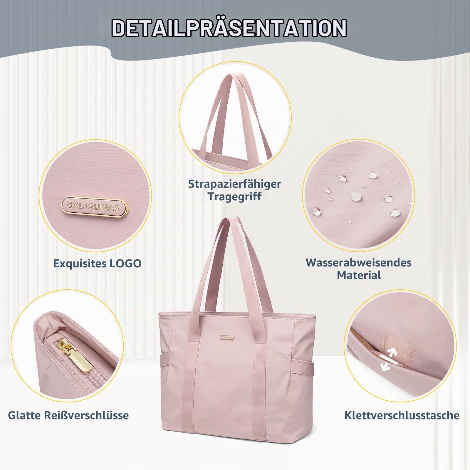 GOLF SUPAGS Tragetasche für Damen 14 Zoll Multifunktionale Umhängetasche Handtasche Damen Arbeitstasche Leichte Tote Bag für Business, Schule, Reisen