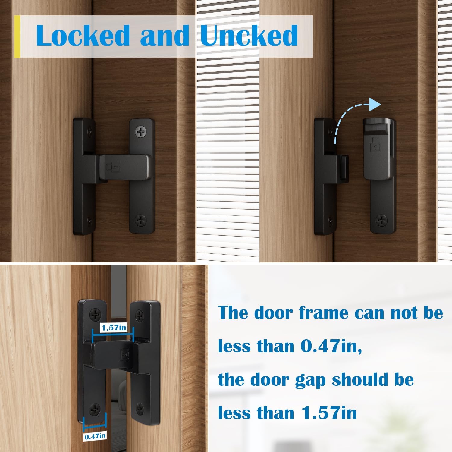 Barn Door Lock, 90/180 Degree Flip Latch, 3” Safety Sliding Door Latch Lock, Heavy Duty Door Security Gate Latches for Barn, Fence, Garden, Cabinet, Garage and Window (90 Degree)