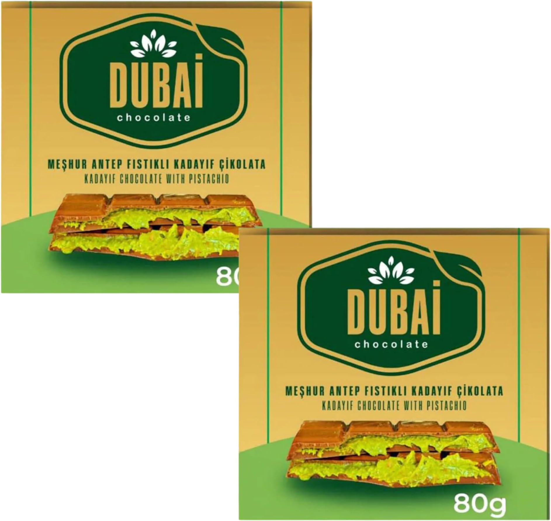 Dubai Chocolate Bar with Kadayif and Pistachio Cream 80g Dubai Kunefe knafeh Chocolate Small Gifts for Snack Treats Kids Family & Friend (Pack of 2)