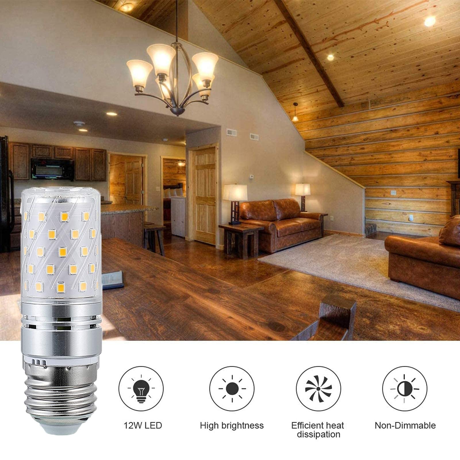 Bombillas LED E27,luz blanca cálida,12 W,1320 lúmenes,equivalente a bombilla incandescente de 120 W,CA 110 V/230 V,ángulo de haz de 360°,lámpara LED de maíz para candelabros,luces de pared,lámpara de