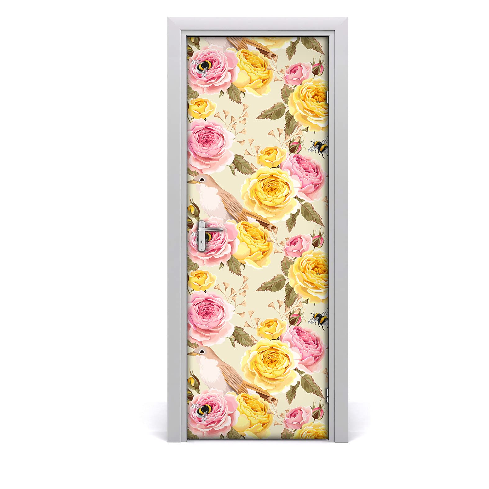 Autocollant de porte occultant les imperfections papier peint floral étanche 85x200cm