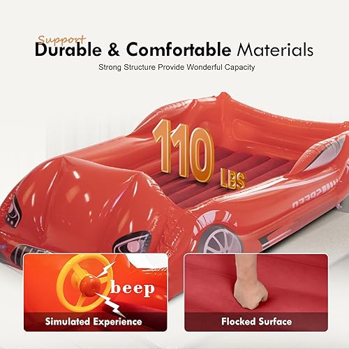 Miniatura 10 de RAPTAVIS Colchón de aire para niños, cama inflable de viaje para niños con lados, colchoneta para dormir, color azul