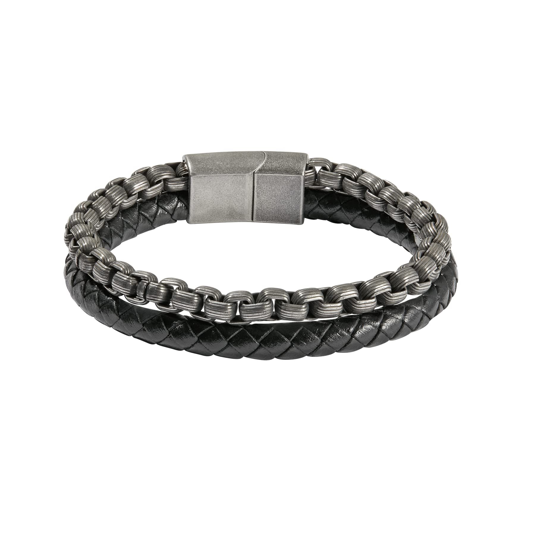 T400Mens Leather Bracelet with Stainless Steel Rope Chain Gift for Men