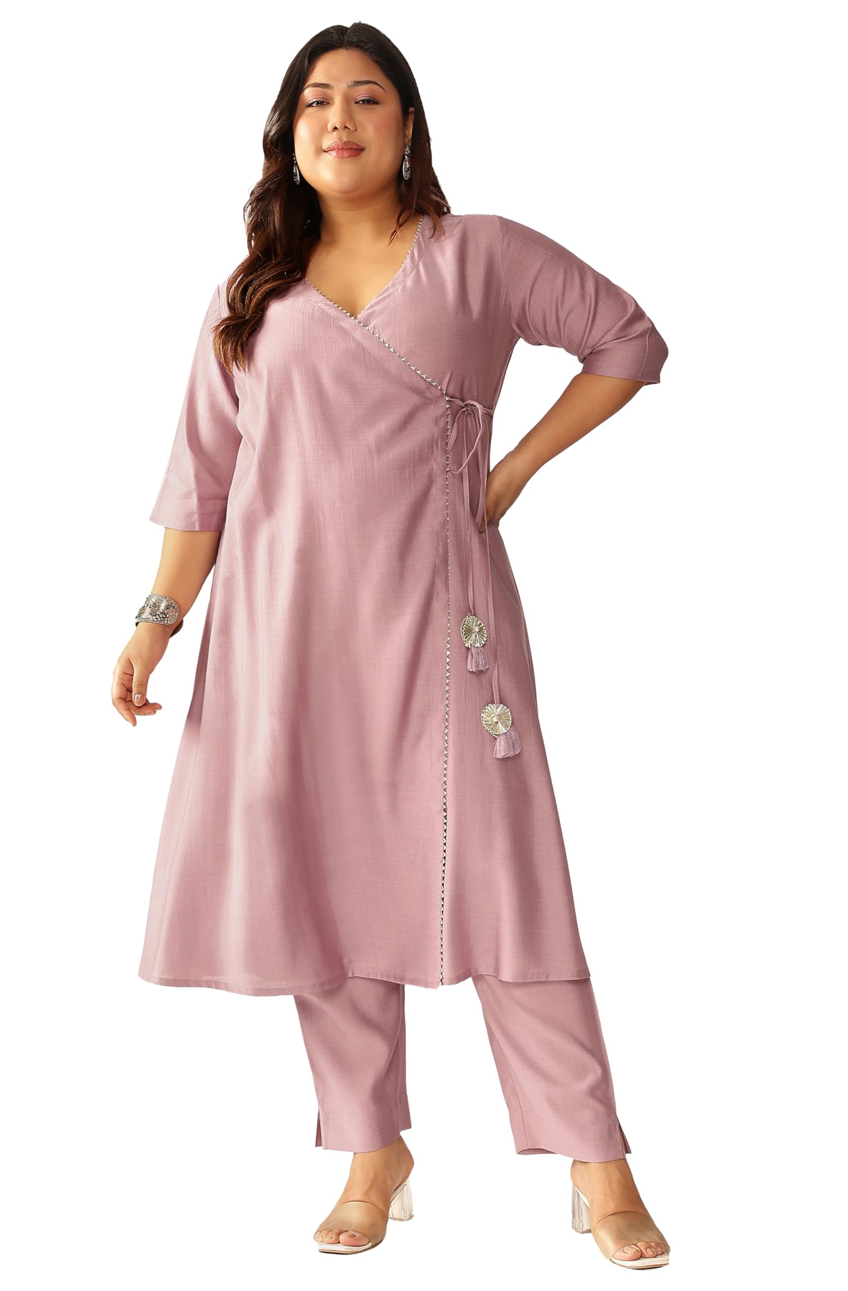 Women Silk Blend Solid Kurta & Pant Set Lavender Color Trending Outfit-image-2