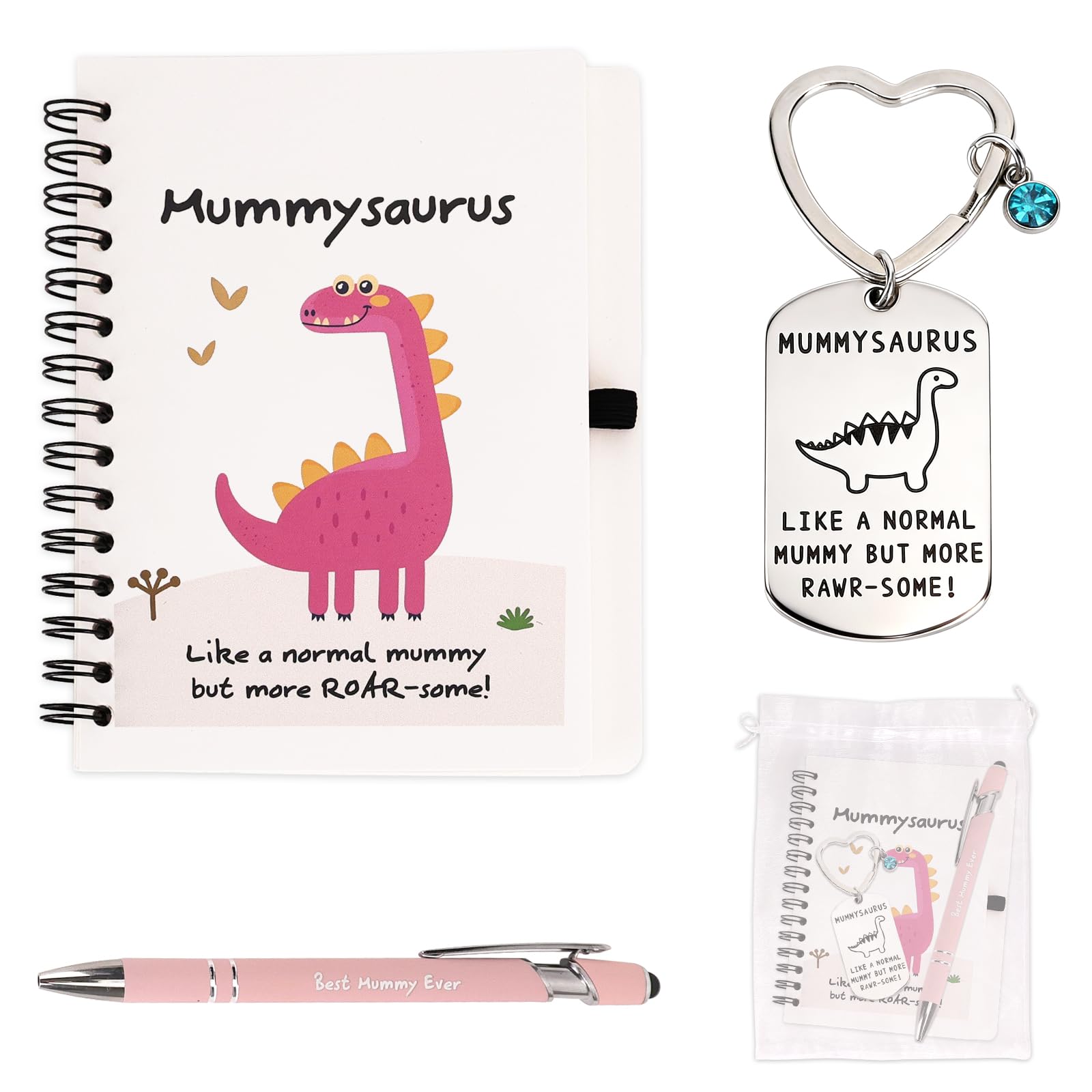 Mothers Day Gifts for Mum from Son or Daughter - Funny Mother's Day Book + Best Mummy Ever Pen + Mum Keyring Cute Keychain + Mothers Day Gift Bag, Best Mothers Day Presents for Mom (Mummysaurus)