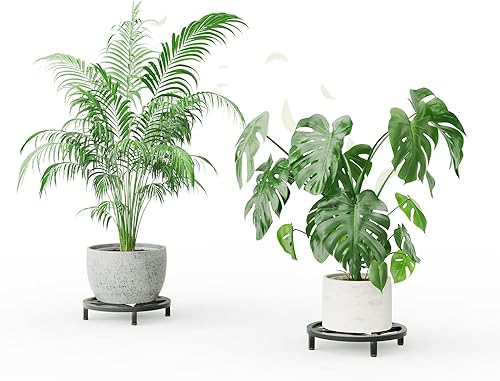 Miniatura 8 de Zhongma Juego de 3 soportes de metal para plantas en maceta pesada, capacidad de 220 libras y construcción resistente, soporte bajo para plantas