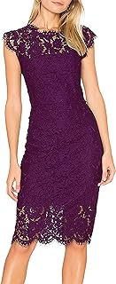 Women's Sleeveless Lace Floral Elegant Cocktail Dress Crew Neck Knee Length for Party - Buy now
