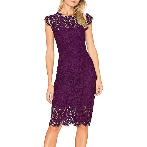 MEROKEETY Women's Sleeveless Lace Floral Elegant Cocktail Dress Crew Neck Knee Length for Party