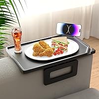 Vista 13 de Smatdecis Bandeja de brazo para sofá, mesa de clip para brazos, mesa de bandeja para reposabrazos adecuada para bebidas caseras, comida rápida, Negro