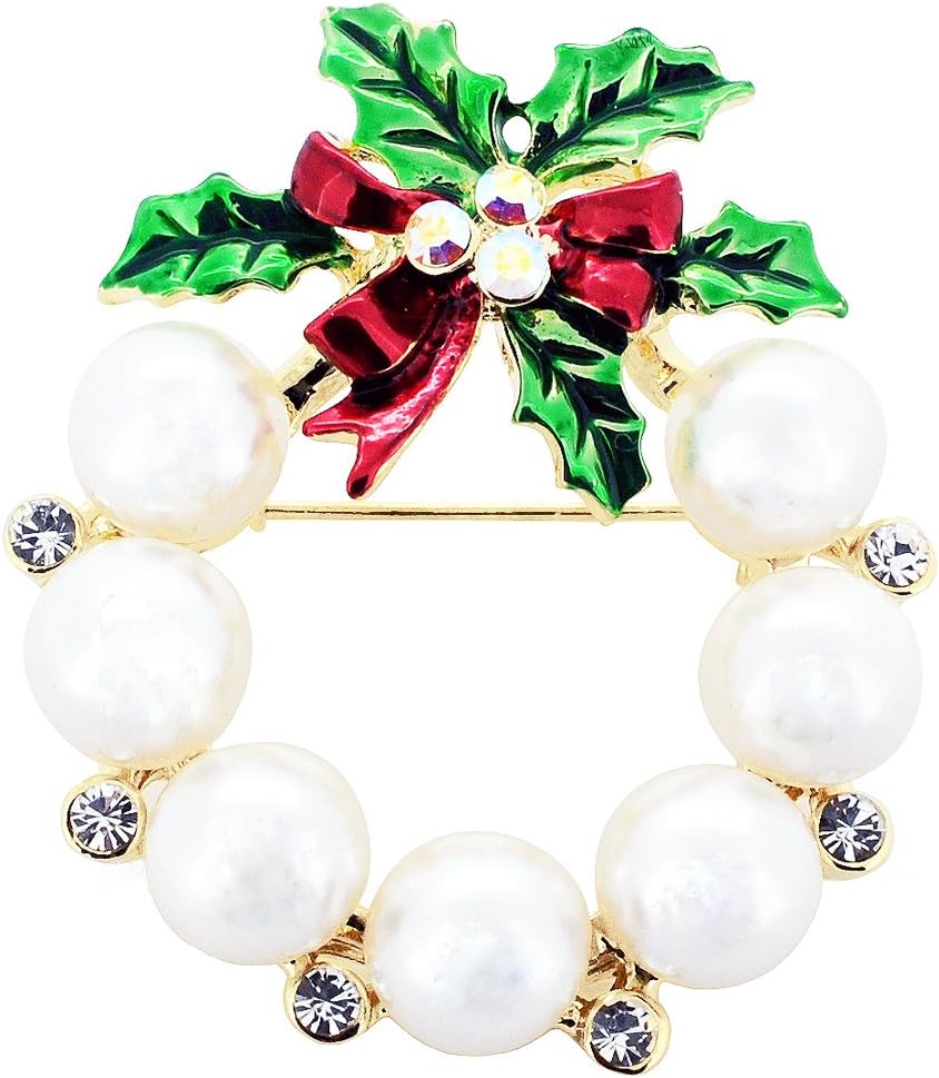 Fantasyard Christmas Holiday Pin Brooch (Pearl Christmas Wreath)