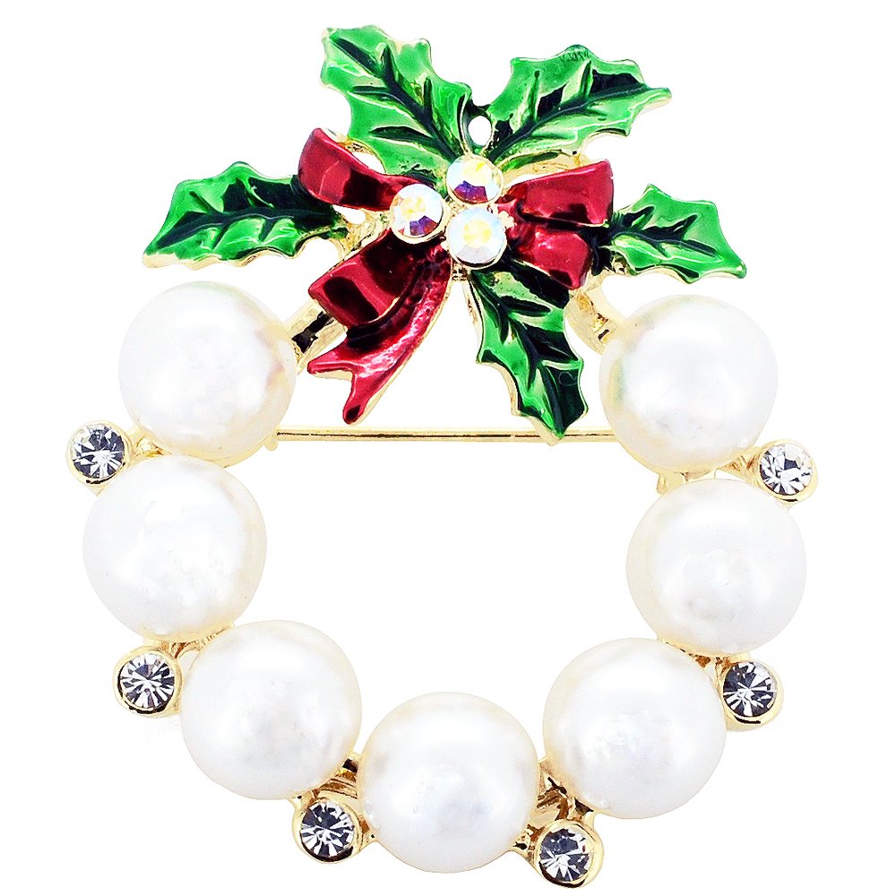 Fantasyard Christmas Holiday Pin Brooch (Pearl Christmas Wreath)