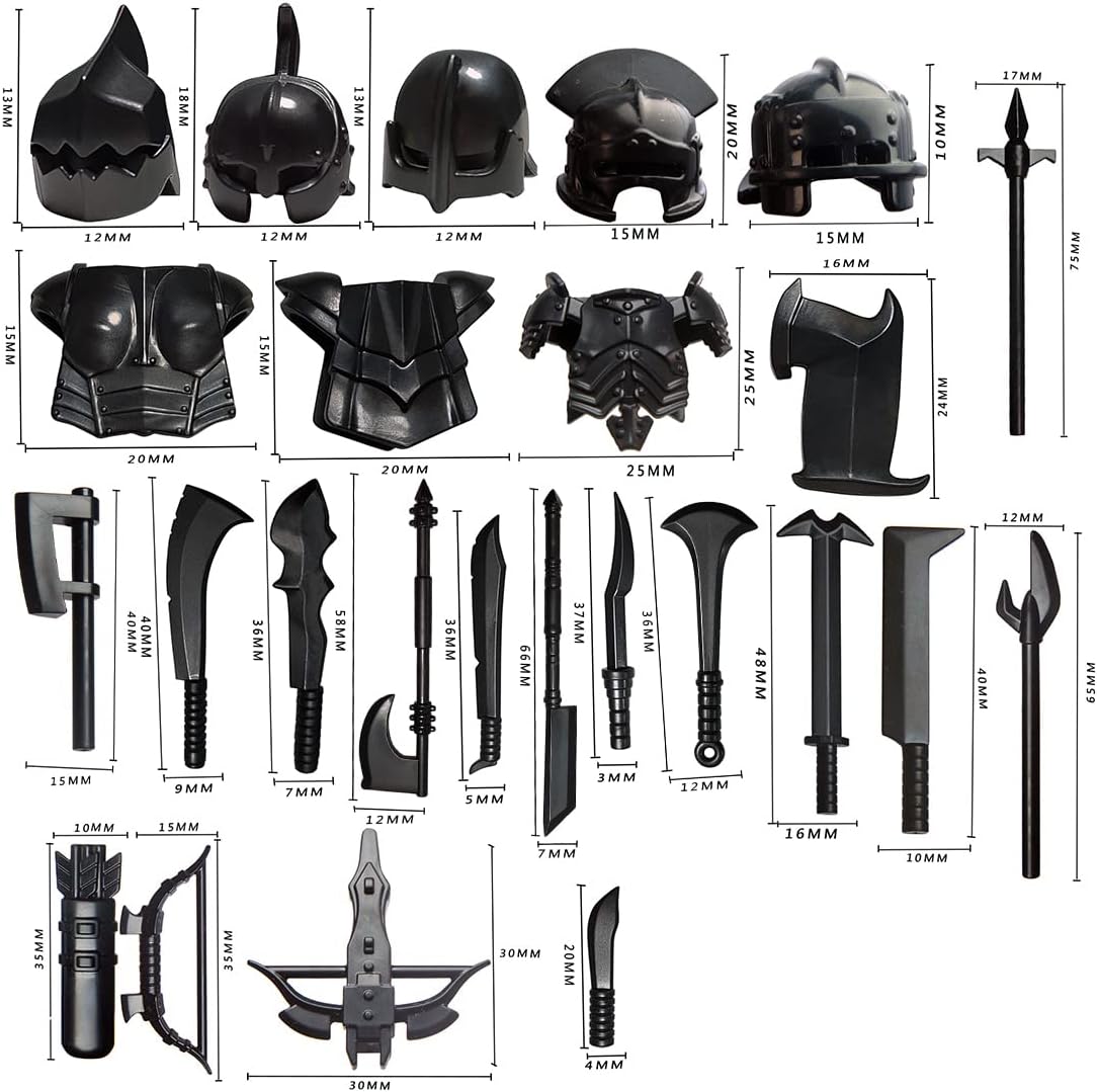 Medieval Weapons Pack Accessories Weapon Helmet Armor Set, Military Knight Soldier Weapons Accessories Pack Kits, DIY Assembly Building -67 Pieces