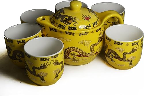 Miniatura 2 de Juego de té de porcelana, 1 tetera, 6 tazas, tetera, cafetera, tetera, cerámica, regalos de mesa, decoración (dragón)