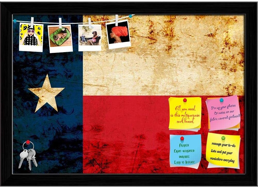 ArtzFolio Texan Flag With A Vintage Look Bulletin Board Notice Pin Board Vision Soft Board | Black Frame 22.9inch x 16inch (58.2cms x 40.6cms)