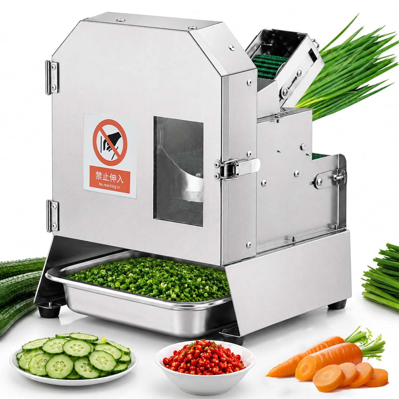 RUODATONLY 100W Commercial Green Onion Cutter, Electric Countertop Vegetable Slicer, Automatic Scallion Chopper with Conveyor Belt, 1.5-35mm Thickness Adjustable, 400Lb/H